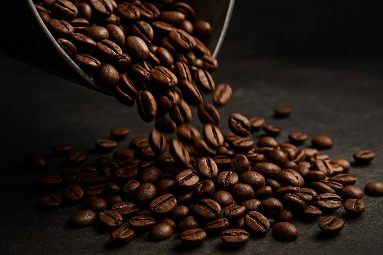 Roasted beans cascading from the cooling tray