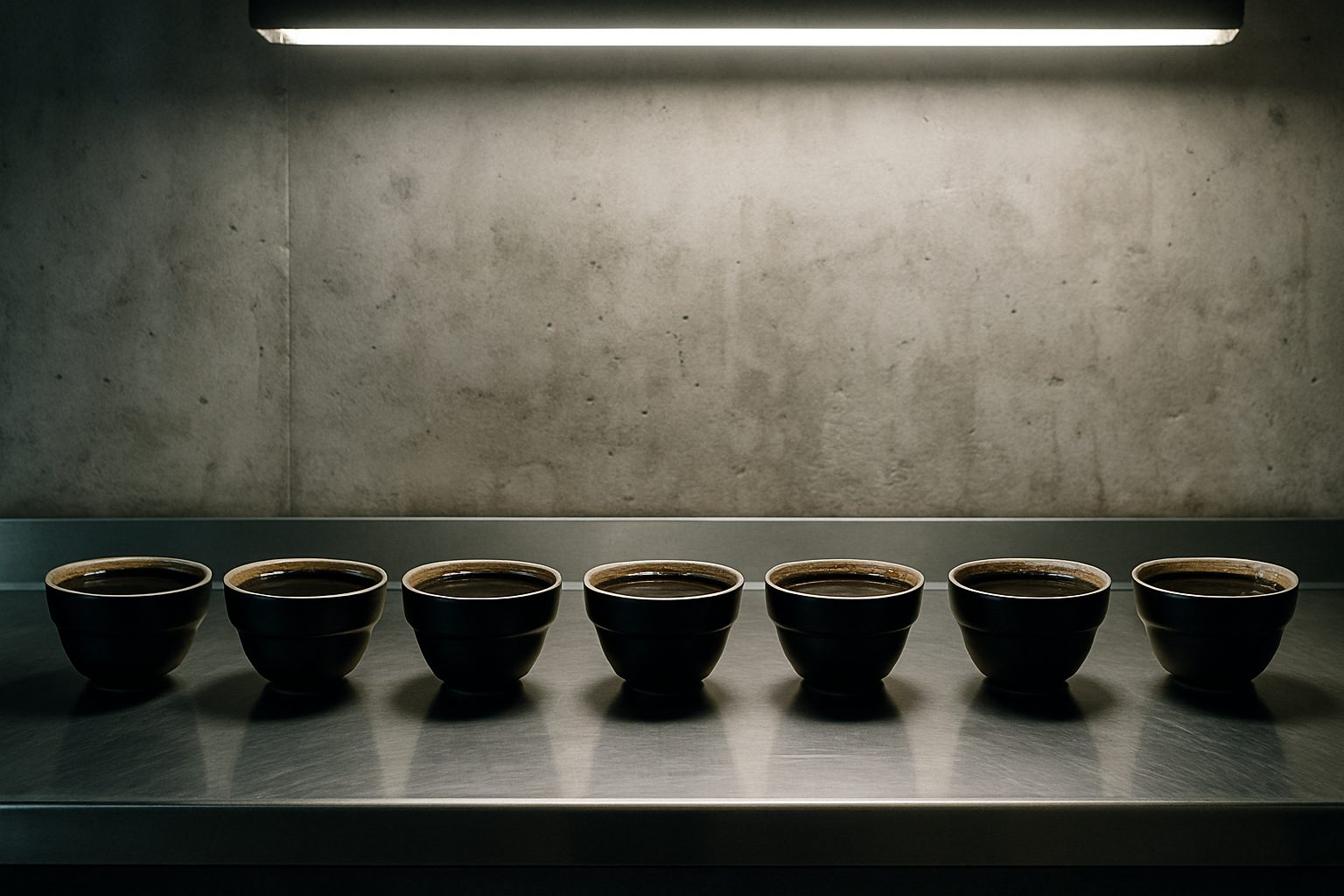 Cupping bowls on the steel bench